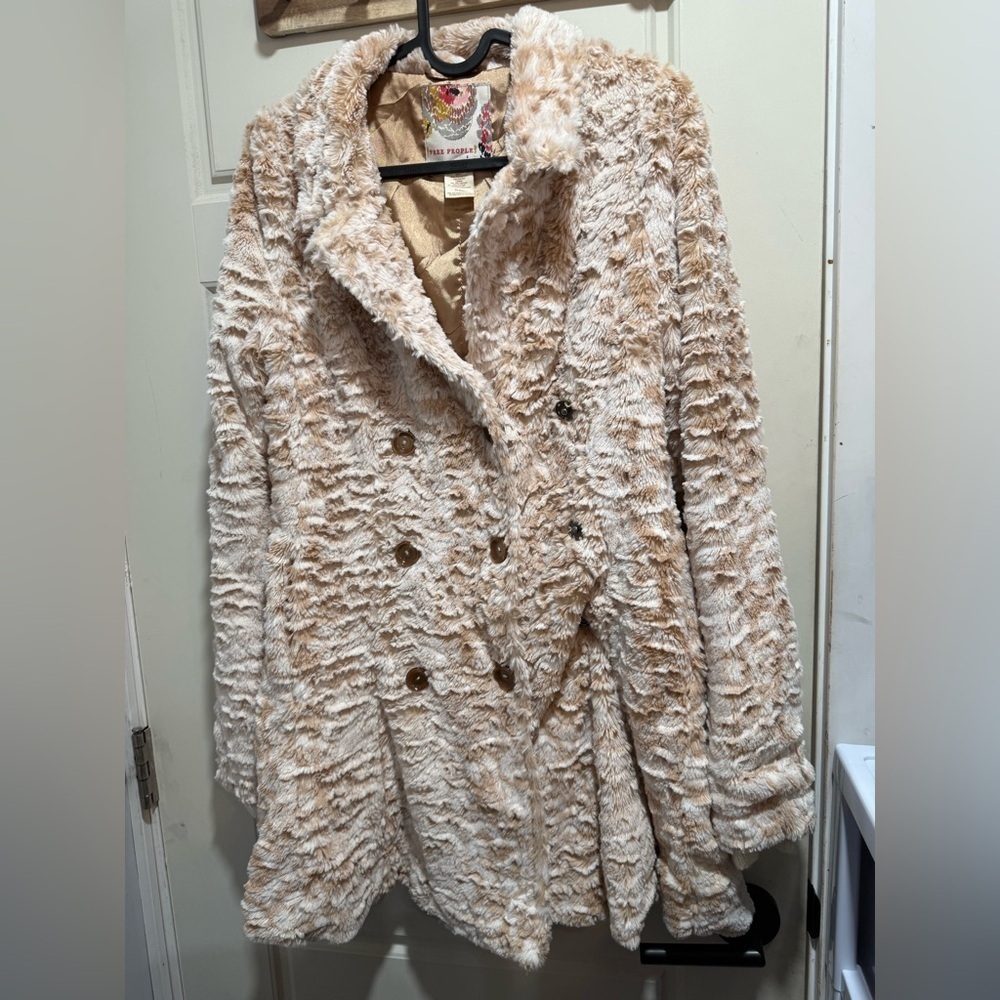 Free People Faux Fur Double-Breasted Coat in Cream
